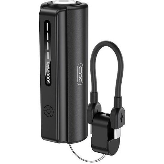 XO PR281, POWERBANK, ΜΕ ΦΑΚΟ, ΚΑΛΩΔΙΟ LIGHTNING, 5000mAh, ΜΑΥΡΟ