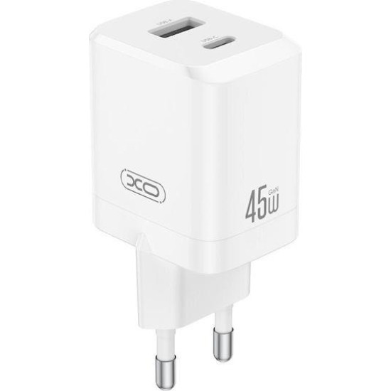 XO CE36, ΦΟΡΤΙΣΤΗΣ ΓΡΗΓΟΡΗΣ ΦΟΡΤΙΣΗΣ, 2 ΘΥΡΕΣ, GAN, ΜΕ ΚΑΛΩΔΙΟ TYPE-C, 45W, ΛΕΥΚΟΣ