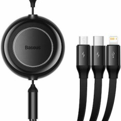 BASEUS BRIGHT MIRROR 2 SERIES, 3 ΣΕ 1, RETRACTABLE, TYPE-C + MICRO USB + LIGHTNING, 3.5A,  1.1M, ΜΑΥΡΟ