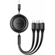 BASEUS BRIGHT MIRROR 2 SERIES, 3 ΣΕ 1, RETRACTABLE, TYPE-C + MICRO USB + LIGHTNING, 3.5A,  1.1M, ΜΑΥΡΟ