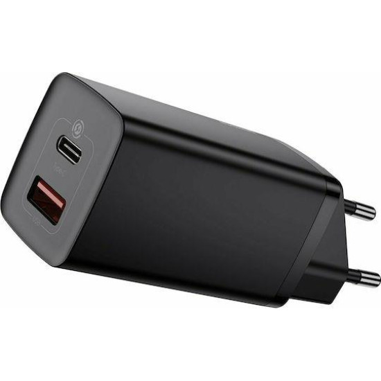 BASEUS GAN 2 LITE ΦΟΡΤΙΣΤΗΣ ΓΡΗΓΟΡΗΣ ΦΟΡΤΙΣΗΣ, 2 ΘΥΡΕΣ, 65W, ΜΑΥΡΟΣ