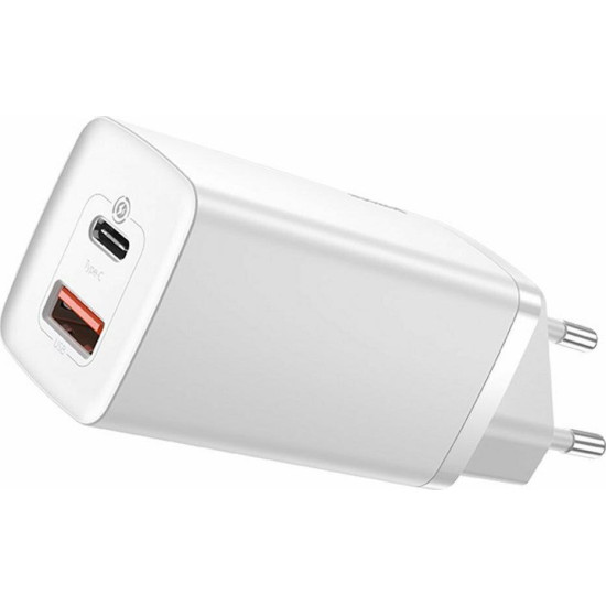 BASEUS GAN 2 LITE ΦΟΡΤΙΣΤΗΣ ΓΡΗΓΟΡΗΣ ΦΟΡΤΙΣΗΣ, 2 ΘΥΡΕΣ, 65W, ΛΕΥΚΟΣ