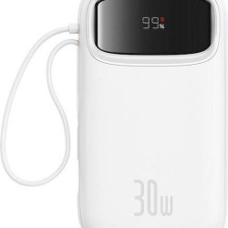 BASEUS QPOW 2 POWERBANK ΤΑΧΕΙΑΣ ΦΟΡΤΙΣΗΣ, ΨΗΦΙΑΚΗ ΟΘΟΝΗ, ΚΑΛΩΔΙΟ TYPE-C, 30W, ΛΕΥΚΟ
