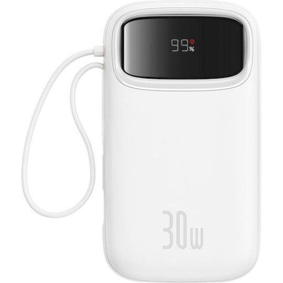 BASEUS QPOW 2 POWERBANK ΤΑΧΕΙΑΣ ΦΟΡΤΙΣΗΣ, ΨΗΦΙΑΚΗ ΟΘΟΝΗ, ΚΑΛΩΔΙΟ TYPE-C, 30W, ΛΕΥΚΟ