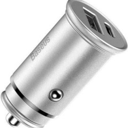 BASEUS CIRCULAR METAL, ΦΟΡΤΙΣΤΗΣ ΑΥΤΟΚΙΝΗΤΟΥ ΓΡΗΓΟΡΗΣ ΦΟΡΤΙΣΗΣ, 2 ΘΥΡΕΣ, 30W, ΑΣΗΜΙ