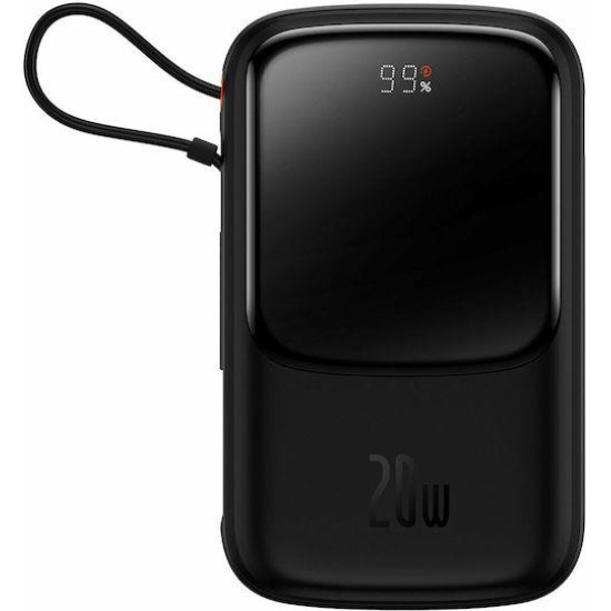 BASEUS QPOW PRO, POWERBANK, 10000MAh, ΜΕ ΚΑΛΩΔΙΟ LIGHTNING, 20W, ΜΕ ΨΗΦΙΑΚΗ ΟΘΟΝΗ, ΜΑΥΡΟ