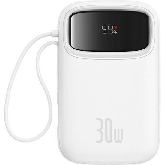 BASEUS QPOW2, POWERBANK, 10000MAh, ΜΕ 2 ΚΑΛΩΔΙΑ TYPE-C, 30W, ΜΕ ΨΗΦΙΑΚΗ ΟΘΟΝΗ, ΛΕΥΚΟ BASEUS QPOW2, POWERBANK, 10000MAh, ΜΕ 2 ΚΑΛΩΔΙΑ TYPE-C, 30W, ΜΕ ΨΗΦΙΑΚΗ ΟΘΟΝΗ, ΛΕΥΚΟ
