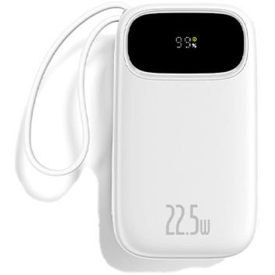 BASEUS ENERFILL FC31, POWERBANK, 10000MAh, ΜΕ 2 ΚΑΛΩΔΙΑ TYPE-C, 22.5W, ΜΕ ΨΗΦΙΑΚΗ ΟΘΟΝΗ, ΛΕΥΚΟ