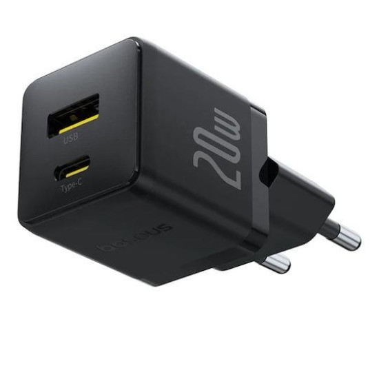 BASEUS PALM ΦΟΡΤΙΣΤΗΣ ΓΡΗΓΟΡΗΣ ΦΟΡΤΙΣΗΣ, 2 ΘΥΡΕΣ, 20W, ΜΑΥΡΟΣ