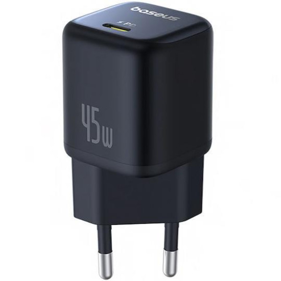 BASEUS PICOGO GAN, ΦΟΡΤΙΣΤΗΣ ΓΡΗΓΟΡΗΣ ΦΟΡΤΙΣΗΣ, ΘΥΡA TYPE-C, 45W, ΜΑΥΡΟΣ