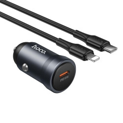 HOCO Z62A ΦΟΡΤΙΣΤΗΣ ΑΥΤΟΚΙΝΗΤΟΥ, ΜΕ TYPE-C TO LIGHTNING ΚΑΛΩΔΙΟ, ΓΚΡΙ