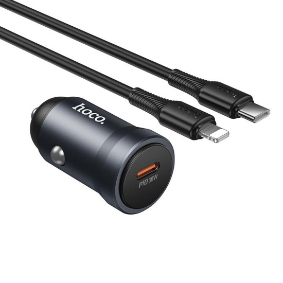 HOCO Z62A ΦΟΡΤΙΣΤΗΣ ΑΥΤΟΚΙΝΗΤΟΥ, ΜΕ TYPE-C TO LIGHTNING ΚΑΛΩΔΙΟ, ΓΚΡΙ
