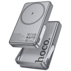 HOCO POWERBVANK Q36A SUNLIGHT, 10000MAH, MAG.WIRELESS CHARGE 15W,FOLD STAND, PD20W, ΓΚΡΙ