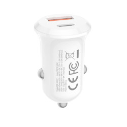 XO CC69 MINI SMART ΦΟΡΤΙΣΤΗΣ ΑΥΤΟΚΙΝΗΤΟΥ, 30W, 1 ΘΥΡΑ PD, 1 ΘΥΡΑ USB, ΛΕΥΚΟΣ