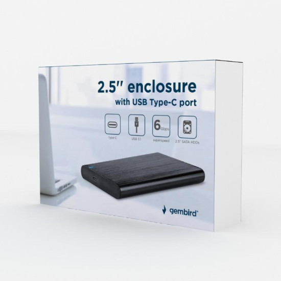 GEMBIRD U3S6 ΘΗΚΗ ΓΙΑ HDD 2.5" USB 3.0 TYPE C, ΑΛΟΥΜΙΝΙΟ, ΜΑΥΡH