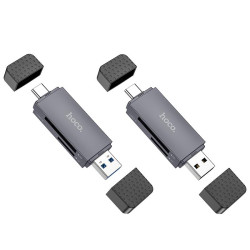 HOCO HB45 SPIRIT 2-IN-1 CARD READER(USB2.0-TYPEC2.0),ΓΚΡΙ