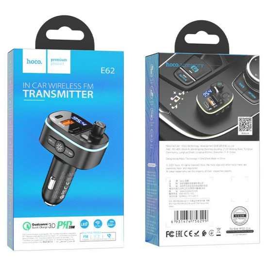 HOCO E62 FAST PD20W+QC3.0 BT FM TRANSMITTER HOCO E62 FAST PD20W+QC3.0 BT FM TRANSMITTER