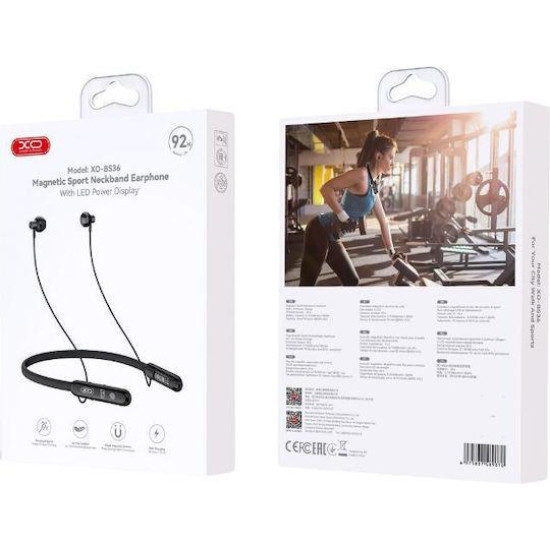 XO BS36, SPORTS NECKBAND, ΜΑΓΝΗΤΙΚΟ, ΜΕ ΟΘΟΝΗ LED, ΚΟΥΜΠΙΑ TOUCH, ΜΑΥΡΟ