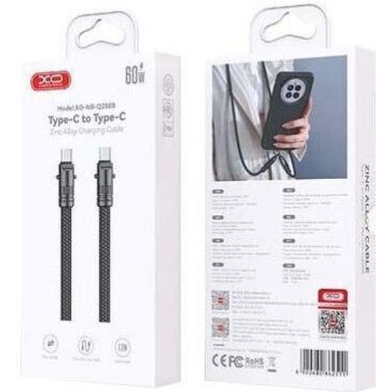 XO NB-Q288B, LANYARD BULLET, ΚΑΛΩΔΙΟ ΓΡΗΓΟΡΗΣ ΦΟΡΤΙΣΗΣ, TYPE-C ΣΕ TYPE-C, 60W, ΜΑΥΡΟ