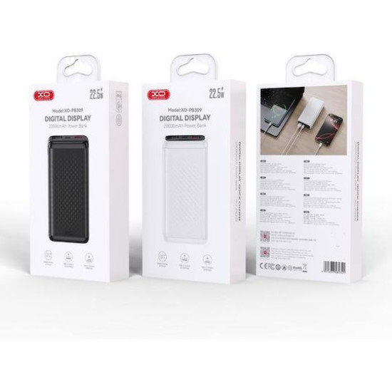 XO PB309, POWERBANK ΓΡΗΓΟΡΗΣ ΦΟΡΤΙΣΗΣ, 20000mAh, 22,5W, ΜΑΥΡΟ