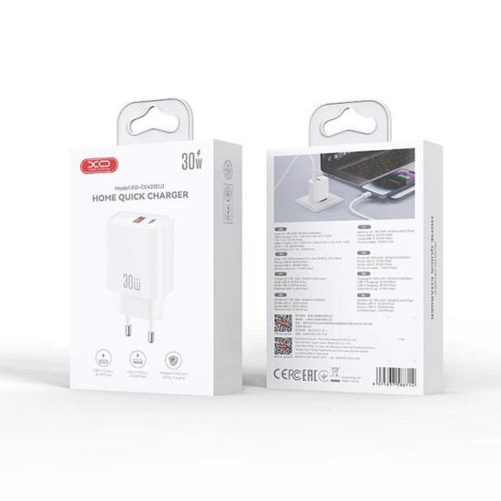 XO CE42, ΦΟΡΤΙΣΤΗΣ ΓΡΗΓΟΡΗΣ ΦΟΡΤΙΣΗΣ, 2 ΘΥΡΕΣ, 30W, ΛΕΥΚΟΣ