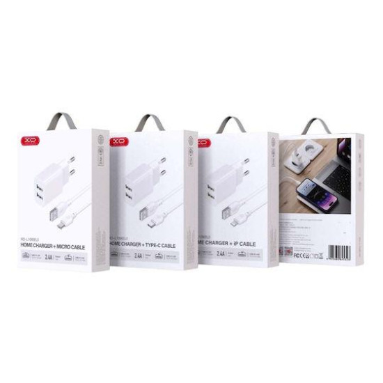 XO L109, ΦΟΡΤΙΣΤΗΣ, 2 ΘΥΡΕΣ, ΜΕ ΚΑΛΩΔΙΟ TYPE-C, 2.4A, ΛΕΥΚΟΣ
