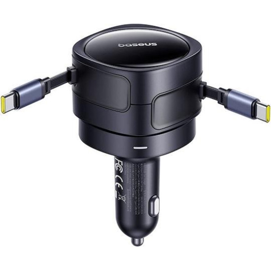 BASEUS ENJOYMENT MAX, ΦΟΡΤΙΣΤΗΣ ΑΥΤΟΚΙΝΗΤΟΥ, ΔΥΟ ΚΑΛΩΔΙΑ TYPE-C, 60W, ΜΑΥΡΟ