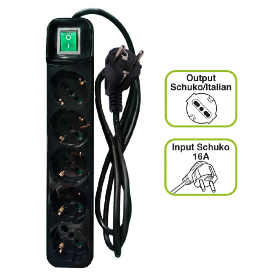 TECNOWARE FMP5GIG ΠΟΛΥΜΠΡΙΖΟ 5 ΘΕΣΕΩΝ SCHUKO, ΜΕ ΔΙΑΚΟΠΤΗ