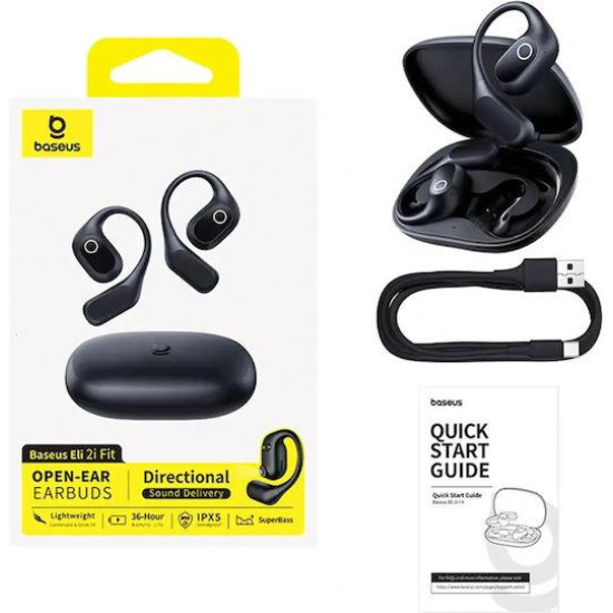 BASEUS 2I FIT, ΑΣΥΡΜΑΤΑ ΑΚΟΥΣΤΙΚΑ, OPEN EAR, TWS, ΜΑΥΡΑ