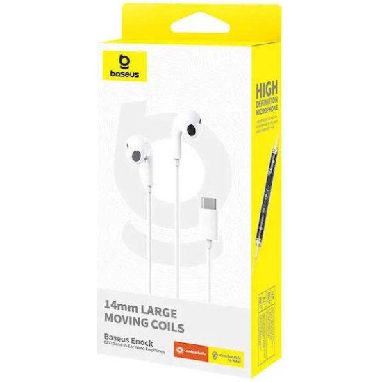BASEUS ENCOK CZ17, ΕΝΣΥΡΜΑΤΑ ΑΚΟΥΣΤΙΚΑ, SEMI IN EAR, ΛΕΥΚΑ
