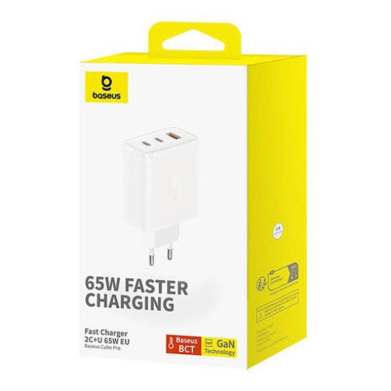 BASEUS CUBE PRO, ΦΟΡΤΙΣΤΗΣ ΓΡΗΓΟΡΗΣ ΦΟΡΤΙΣΗΣ, 3 ΘΥΡΕΣ, 65W, ΛΕΥΚΟ