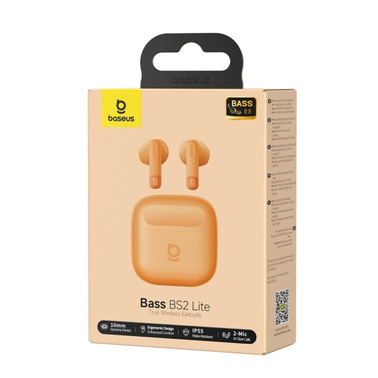 BASEUS BASS BS2 LITE, ΑΣΥΡΜΑΤΑ ΑΚΟΥΣΤΙΚΑ, TWS, ΠΟΡΤΟΚΑΛΙ