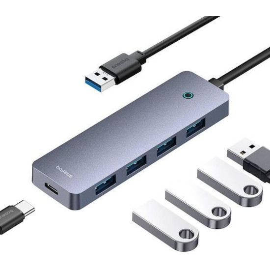 BASEUS ULTRAJOY SERIES, USB HUB, 4 ΘΥΡΕΣ, 1 ΘΥΡΑ TYPE-C, ΓΚΡΙ