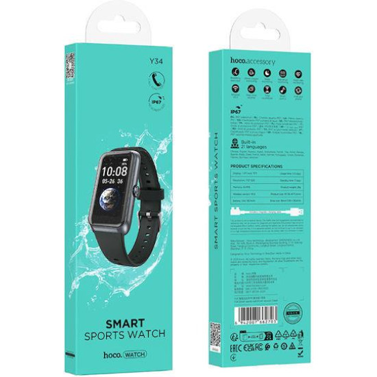 HOCO Y34, SMART WATCH, SPORT, CALL VERSION, ΜΑΥΡΟ