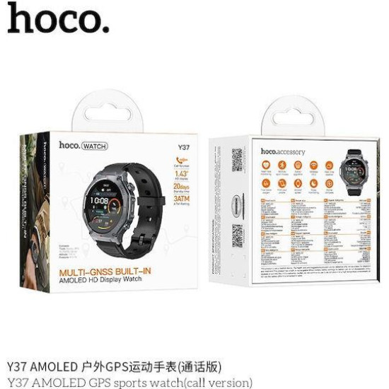 HOC Y37, SMART WATCH, SPORT, AMOLED, GPS, ΜΑΥΡΟ