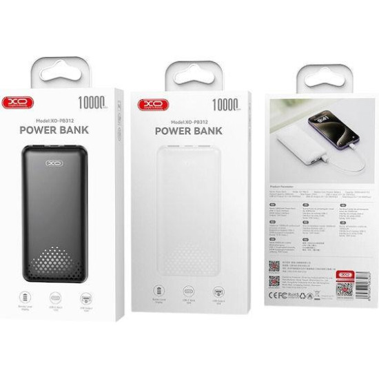 XO PB312, POWERBANK, 10000MAh, ΜΑΥΡΟ