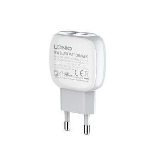 LDNIO A2313C ΦΟΡΤΙΣΤΗΣ QC3.0 + PD 18W ΜΕ ΚΑΛΩΔΙΟ LIGHTNING 1M