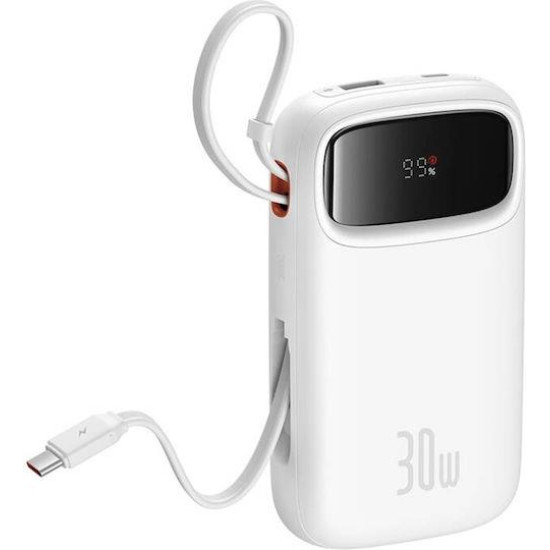 BASEUS QPOW 2 POWERBANK ΤΑΧΕΙΑΣ ΦΟΡΤΙΣΗΣ, ΨΗΦΙΑΚΗ ΟΘΟΝΗ, ΚΑΛΩΔΙΟ TYPE-C, 30W, ΛΕΥΚΟ