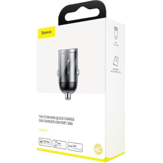 BASEUS TINY STAR MINI, ΦΟΡΤΙΣΤΗΣ ΑΥΤΟΚΙΝΗΤΟΥ ΓΡΗΓΟΡΗΣ ΦΟΡΤΙΣΗΣ, 1 ΘΥΡΑ, 30W, ΓΚΡΙ