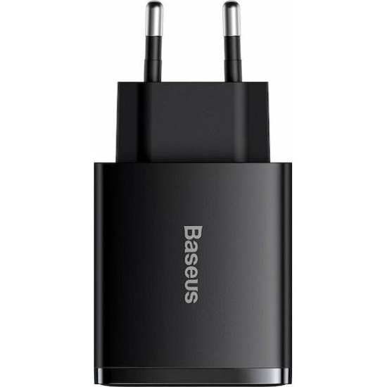 BASEUS COMPACT, ΦΟΡΤΙΣΤΗΣ ΓΡΗΓΟΡΗΣ ΦΟΡΤΙΣΗΣ, 3 ΘΥΡΕΣ, 30W, ΜΑΥΡΟΣ