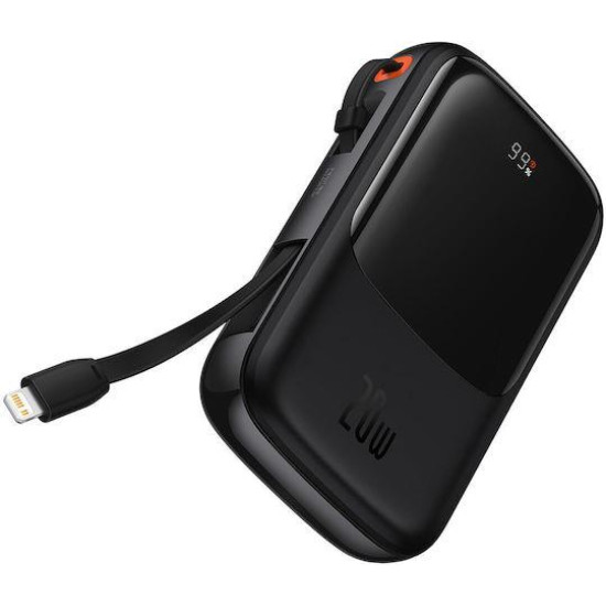 BASEUS QPOW PRO, POWERBANK, 10000MAh, ΜΕ ΚΑΛΩΔΙΟ LIGHTNING, 20W, ΜΕ ΨΗΦΙΑΚΗ ΟΘΟΝΗ, ΜΑΥΡΟ