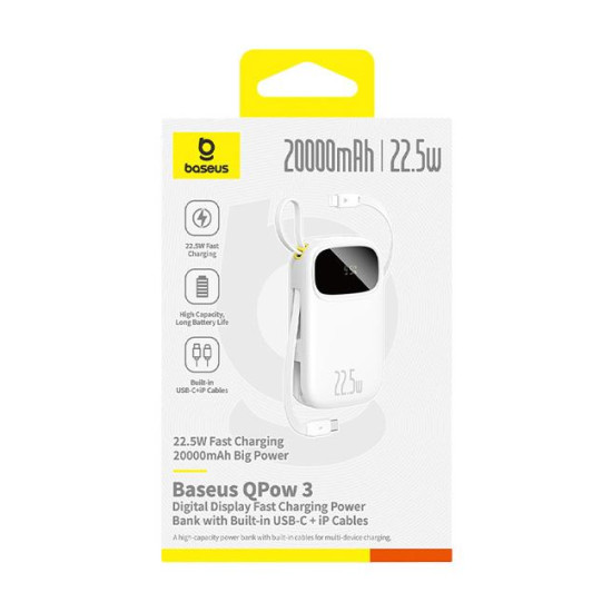 BASEUS ENERFILL FC31, POWERBANK, 10000MAh, ΜΕ 2 ΚΑΛΩΔΙΑ TYPE-C, 22.5W, ΜΕ ΨΗΦΙΑΚΗ ΟΘΟΝΗ, ΛΕΥΚΟ