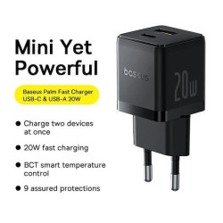BASEUS PALM ΦΟΡΤΙΣΤΗΣ ΓΡΗΓΟΡΗΣ ΦΟΡΤΙΣΗΣ, 2 ΘΥΡΕΣ, 20W, ΜΑΥΡΟΣ BASEUS PALM ΦΟΡΤΙΣΤΗΣ ΓΡΗΓΟΡΗΣ ΦΟΡΤΙΣΗΣ, 2 ΘΥΡΕΣ, 20W, ΜΑΥΡΟΣ