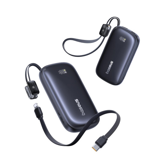 BASEUS ENERFILL FC21 QPOW3 ULTRA, POWERBANK, 10000MAh, ΜΕ ΚΑΛΩΔΙΟ ΑΠΟΣΠΩΜΕΝΟ LIGHTNING, 45W, ΜΕ ΨΗΦΙΑΚΗ ΟΘΟΝΗ, ΜΑΥΡΟ