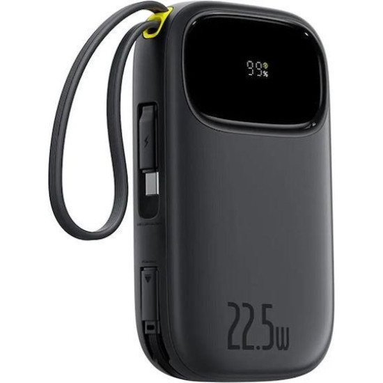 BASEUS ENERFILL FC31, POWERBANK, 10000MAh, ΜΕ 2 ΚΑΛΩΔΙΑ, 22.5W, ΜΕ ΨΗΦΙΑΚΗ ΟΘΟΝΗ, ΜΑΥΡΟ