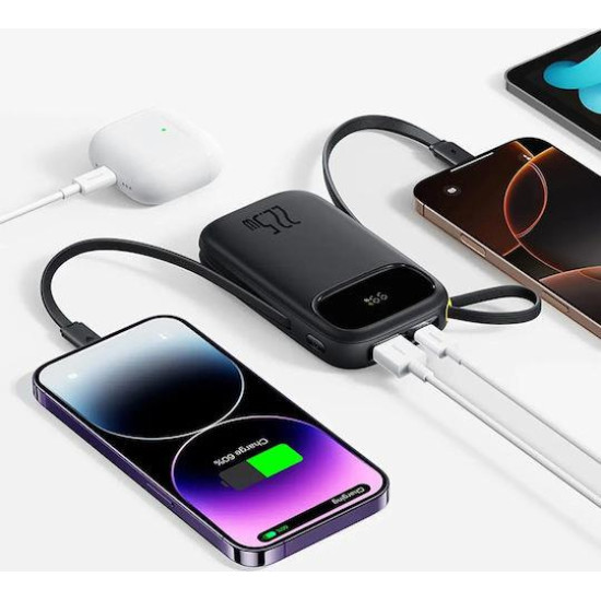 BASEUS ENERFILL FC31, POWERBANK, 10000MAh, ΜΕ 2 ΚΑΛΩΔΙΑ, 22.5W, ΜΕ ΨΗΦΙΑΚΗ ΟΘΟΝΗ, ΜΑΥΡΟ