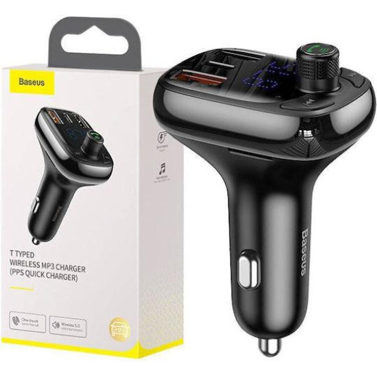 BASEUS T SHAPED S-13, BLUETOOTH FM TRANSMITTER, MP3 PLAYER, ΜΑΥΡΟ