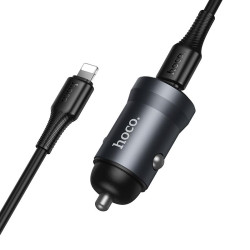 HOCO Z62A ΦΟΡΤΙΣΤΗΣ ΑΥΤΟΚΙΝΗΤΟΥ, ΜΕ TYPE-C TO LIGHTNING ΚΑΛΩΔΙΟ, ΓΚΡΙ