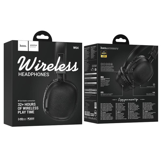 HOCO W64 EARL II BLUETOOTH HEADPHONES, ΜΑΥΡΑ