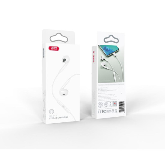 XO EP74 ΑΚΟΥΣΤΙΚΑ HANDSFREE TYPE-C, ΛΕΥΚΟ